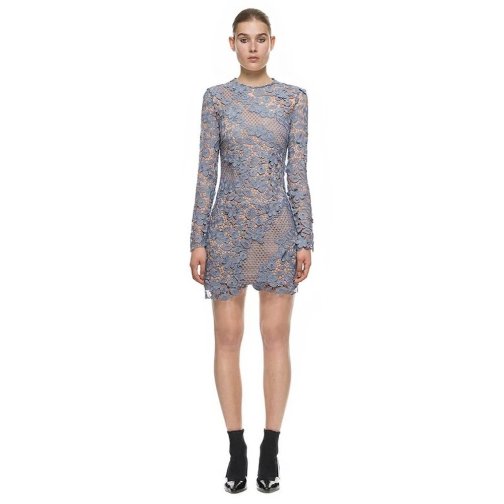Self Portrait 3D Floral Lace Dress Dove Grey Size 4